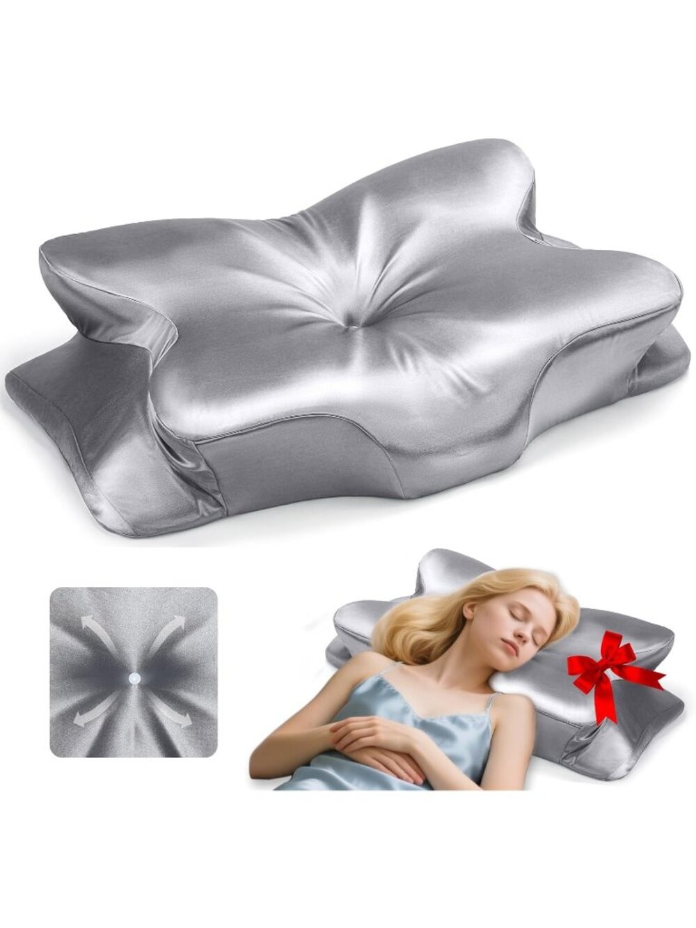 〽️Cervical Neck Support Ergonomic Contour Memory Foam Pillow Removable Cover
